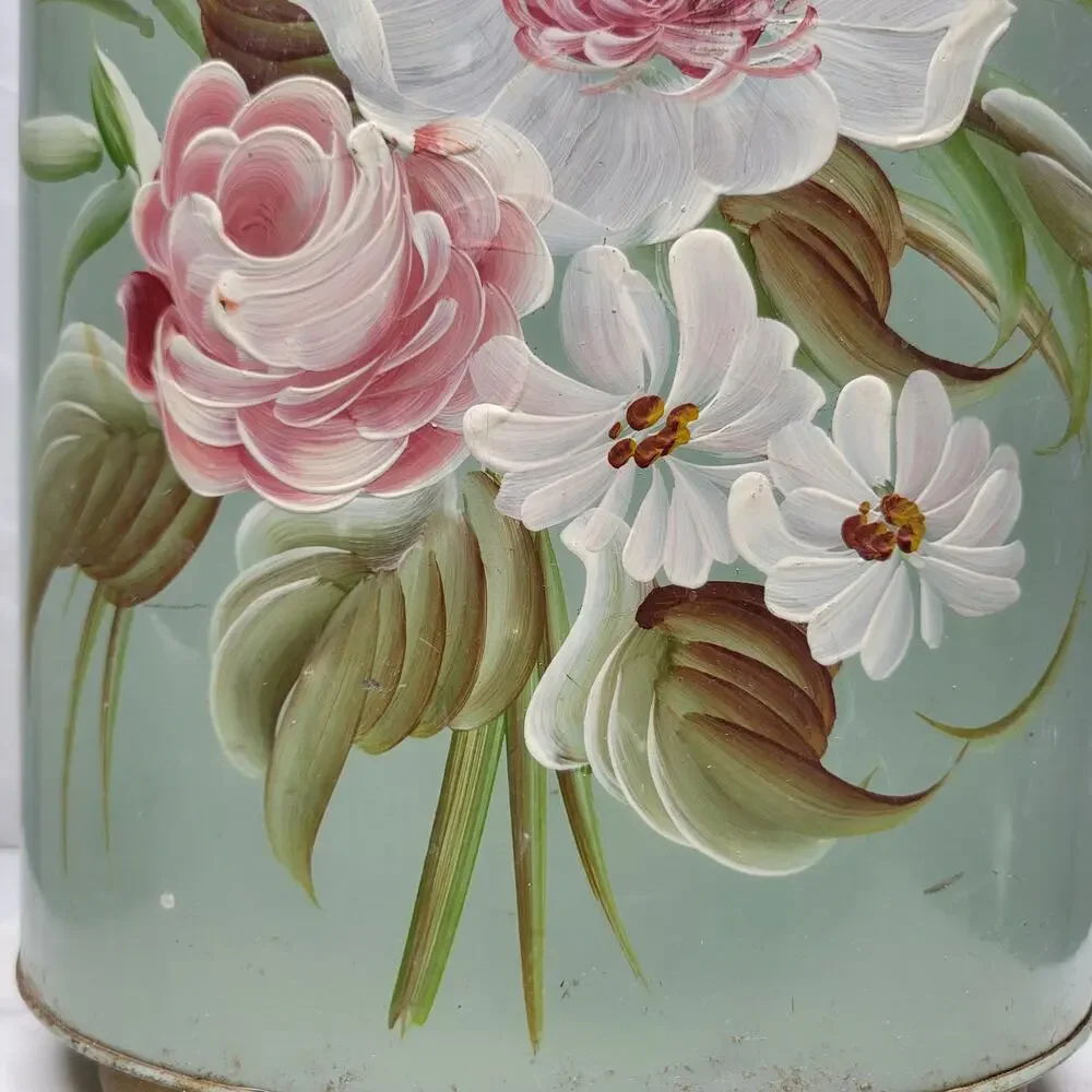 Vintage Plymouth Tole Hand Painted Umbrella Stand Metal Toleware Ball Footed